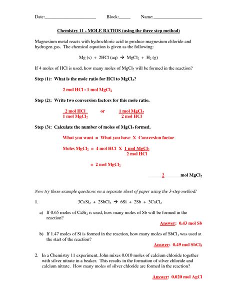 Section 6 Chemical equations; . . Describe small scale matter using the mole worksheet answers